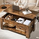 Yaheetech Lift Up Coffee Table Rustic Brown 120x60 cm with Hidden Drawer view 2