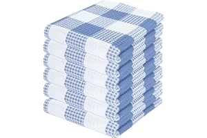 PurpleEssences 100% Cotton Waffle Weave Check Plaid Kitchen Towels, Super Soft and Absorbent Dish Towels for Drying Dishes 15 x 25-6 Pack - Smoky Grey and White