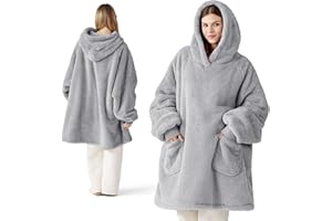Bedsure Wearable Blanket Hoodies, Christmas Gifts for Women, Wife, Girlfriend, Warm Cozy Birthday Gifts for Her, Wife, Soft Fluffy Sweatshirt, Oversized Hooded Blankets With Sleeves, Grey