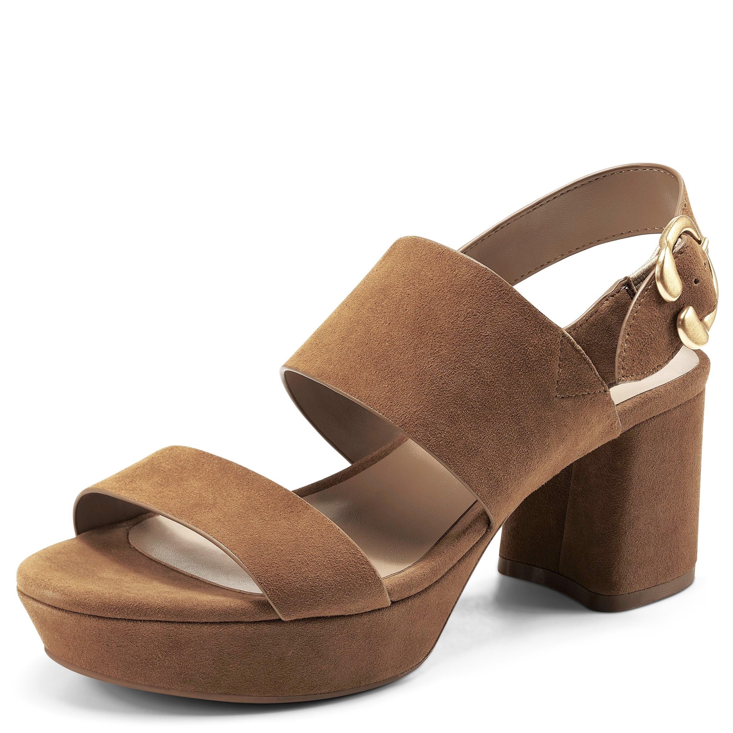 AEROSOLES Women’s Camera Platform Heeled Sandal, Cognac Suede, 12