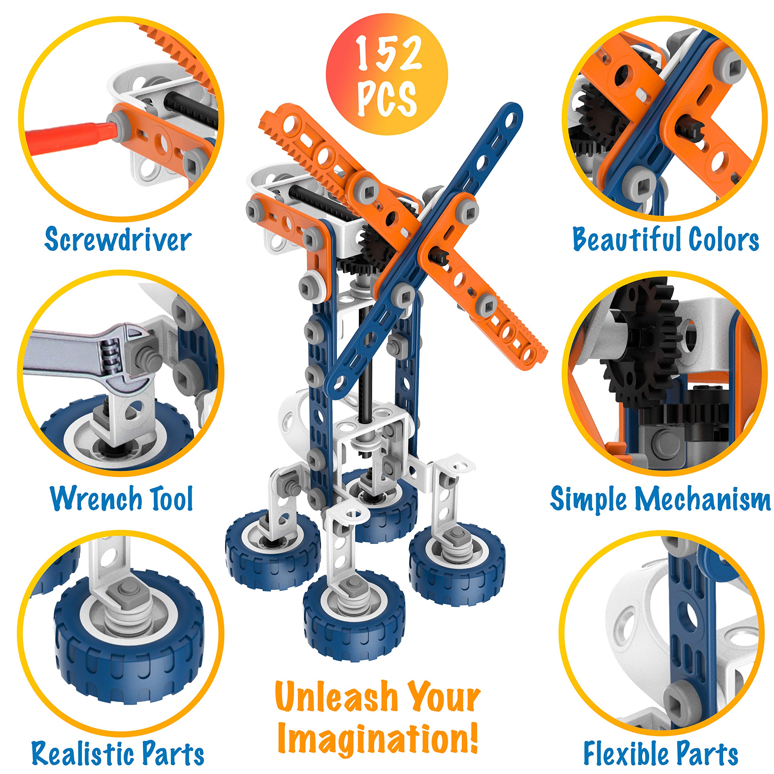 12-in-1 Stem Kit Toy for Kids - 152 Piece Construction Building Set and Education Learning Engineering Play Kit Idea for Boys and Girls, Building Toys for Kids Ages 4-8 5 6 7 8 9 10 11 12 Years Old