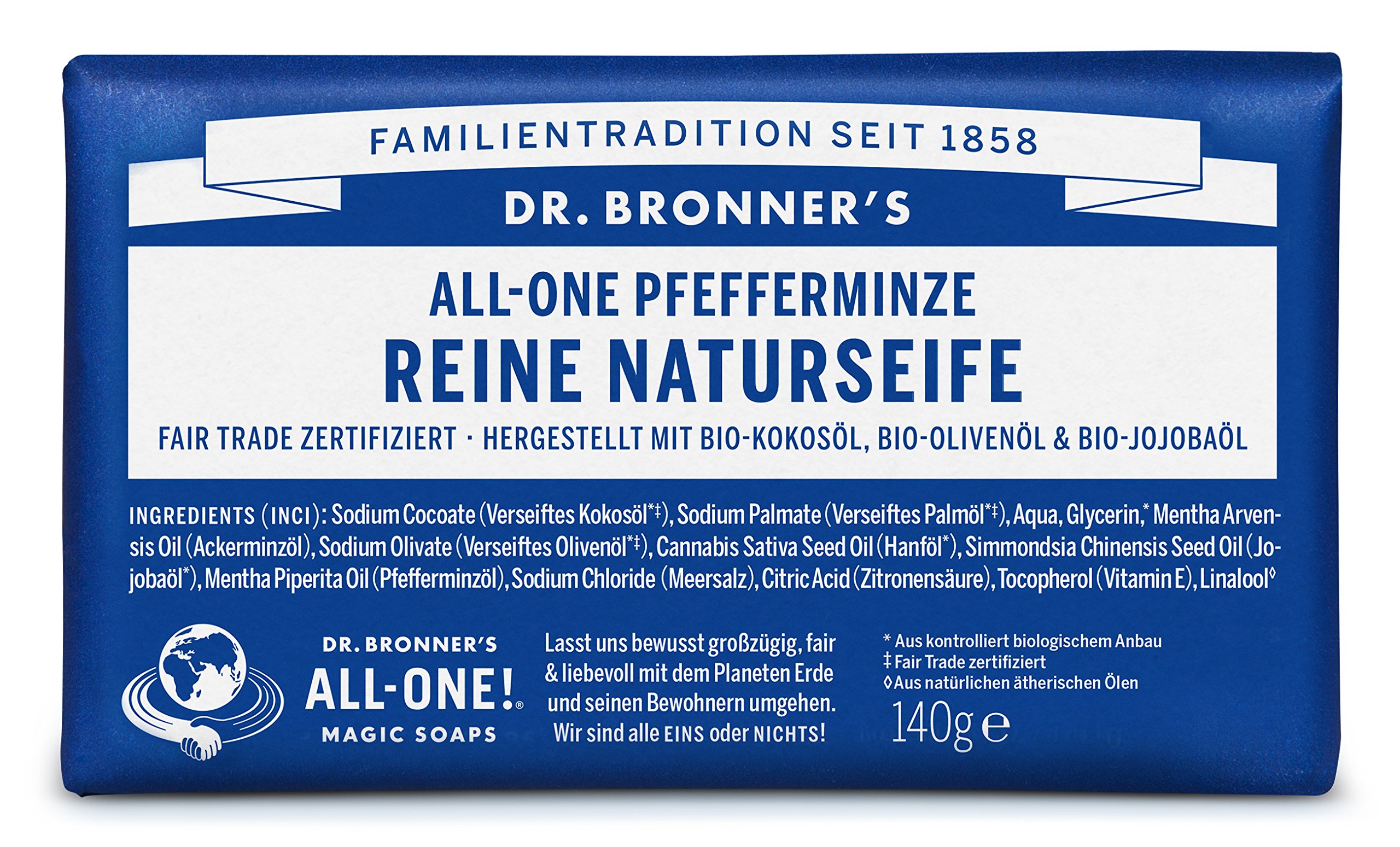 Dr Bronner's Peppermint Pure-Castile Bar Soap 140 gr
