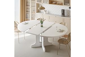 iPormis 59" Round Extendable Dining Table for 4-6, Modern Kitchen Table with Heavy Duty Pedestal Base & Wooden Top, Oval Dining Room Table for Dining Living Room, Easy Assembly, White