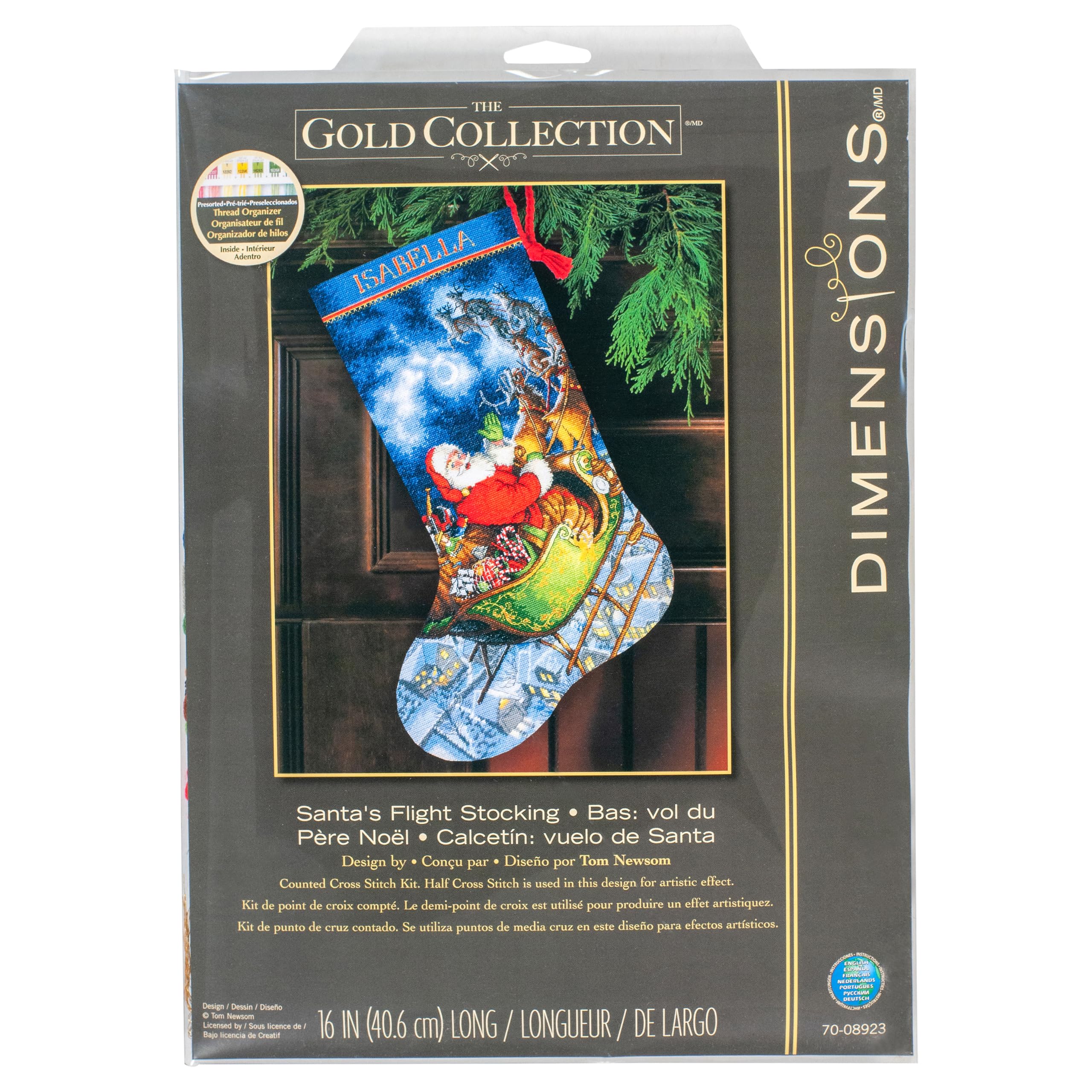 Dimensions Stocking Santa Flight, Cross Stitch Thread and Wool, Multi-Colored, 16"