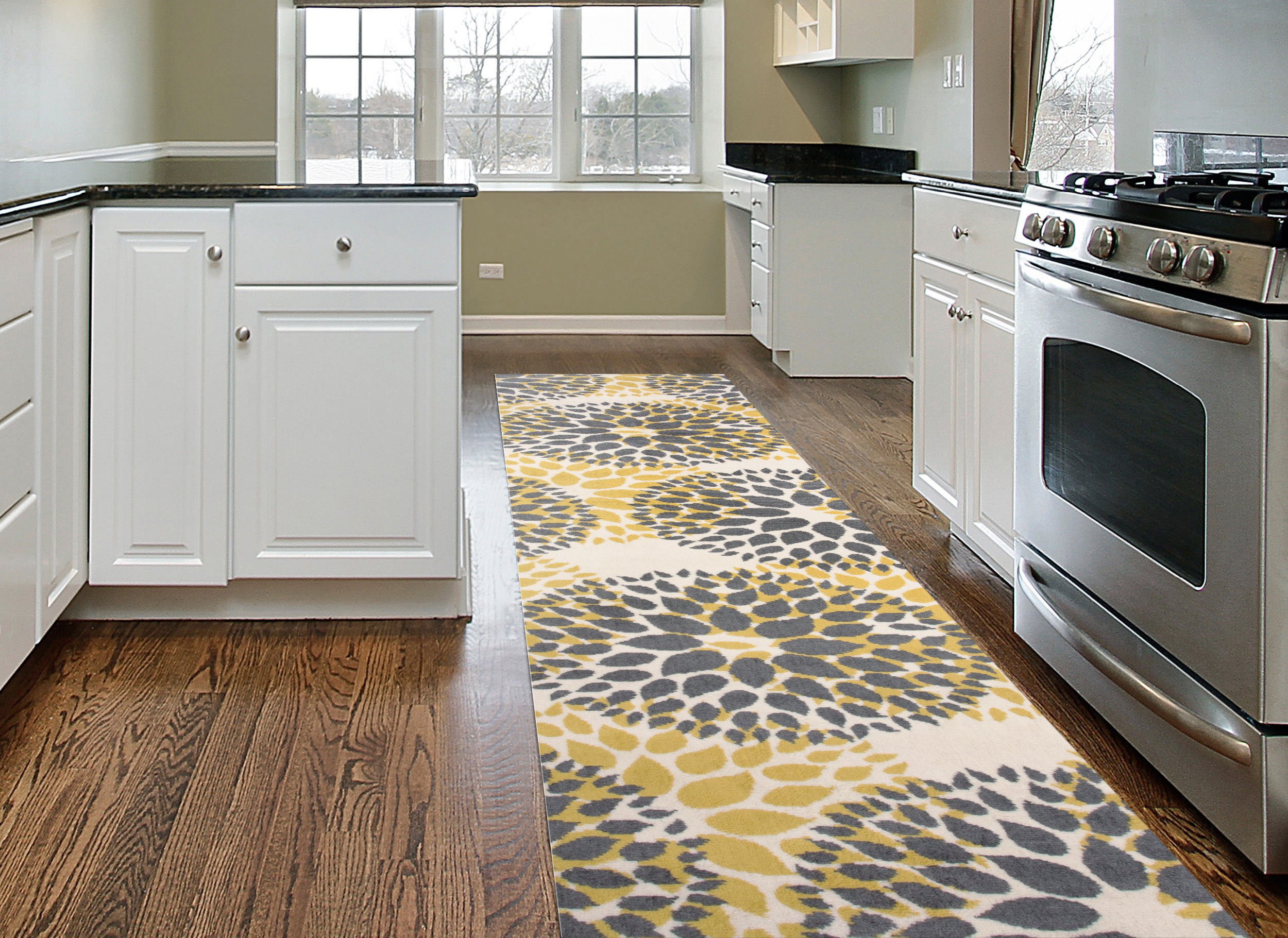 Rugshop Modern Floral Circles Design Runner Rug 2' x 10' Yellow