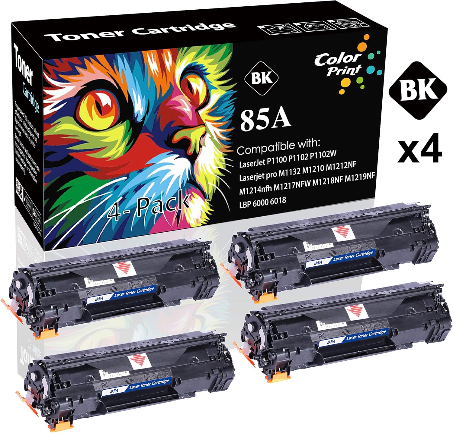 (4-Pack, Black) ColorPrint Compatible HP 85A 285A CE285A Toner Cartridge CE285A Used for HP Laserjet P1100 P1102 P1102W M1132 M1210 M1214NFH M1217NFW M1219NF M1212NF Printer