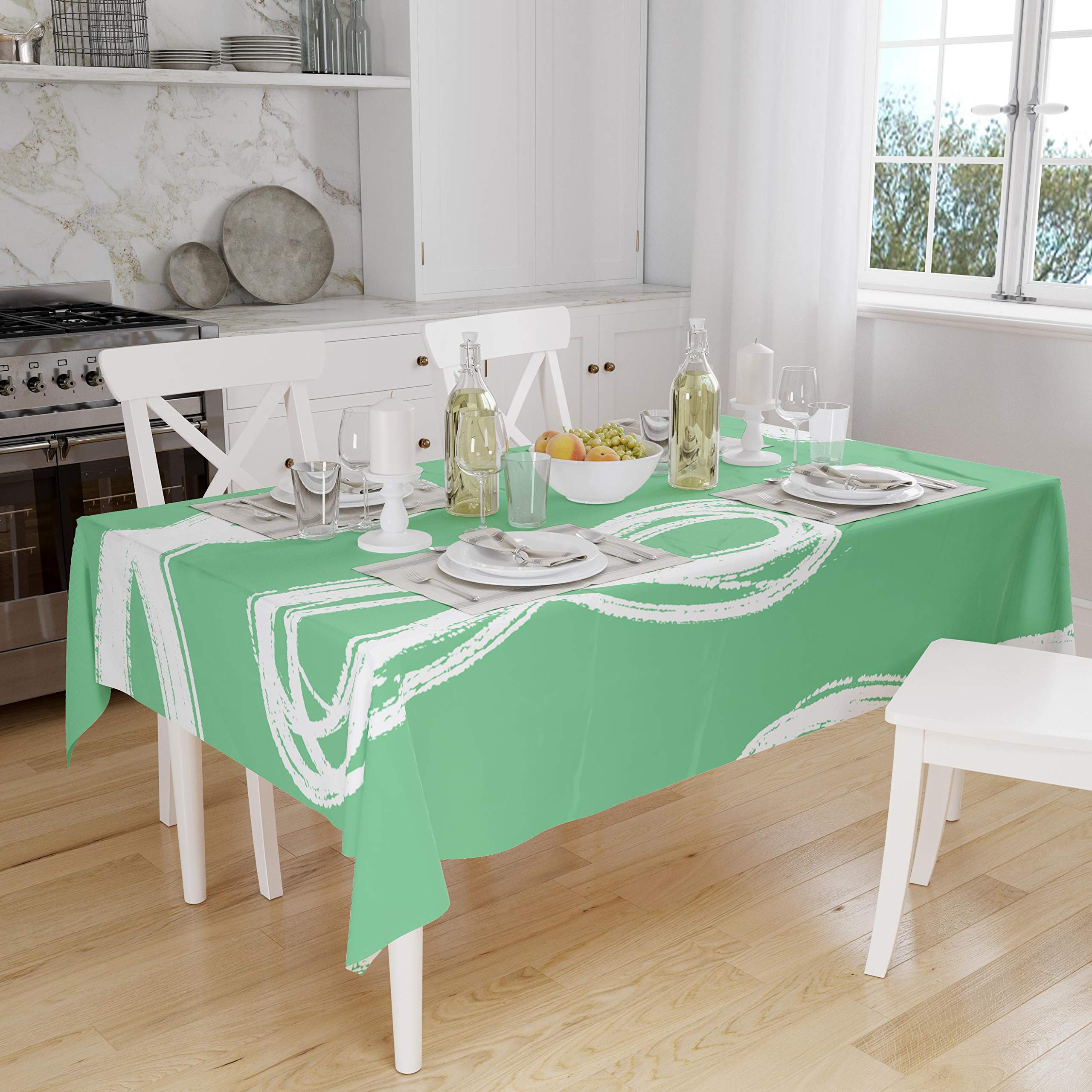 Bonamaison Kitchen Decoration, Tablecloth, Petrol Green, White, 140 x 160 Cm - Designed and Manufactured in Turkey