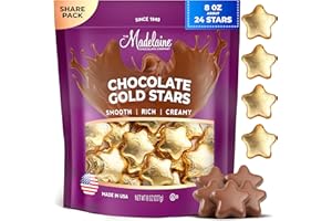 THE MADELAINE CHOCOLATE COMPANY Madelaine Chocolate Gold Stars - Christmas Candy Party Favors - 24 Milk Chocolate Candy Individually Wrapped In Gold Foil for Party Decorations 8 Oz Bag