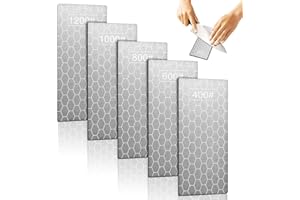 OKXIRI 5 PCS Diamond Sharpening Stone, Double-Sided Sharpening Plate Honing Stones with Coarse Plate and Non-slip Base for Scissors, Knives 400/600/800/1000/1200 Grit (6 in. x 2.5 in)