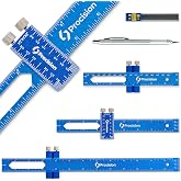 ELEON Procision Woodworking Ruler, Set of 3 (12, 8, 6 Inch) - Precision Woodworking Pocket Tool with Extra Wide 2" Sliding Attachment - Slide T-Square Scribing Kit Plus Mechanical Pencil - Aluminium