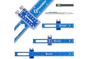 ELEON Procision Woodworking Set of 3 Rulers (12, 8, 6 Inch) with Extra Wide 2" Sliding Attachment and Mechanical Pencil