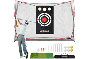 VIVOHOME 10 x 7ft Golf Net for Hitting, Chipping, Driving Training, Heavy Duty Golf Practice Net for Indoor, Backyard, Garage, with Mat, Target Cloth, 8 Tees, 6 Balls, Carry Bag