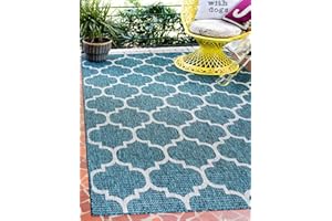 Unique Loom Outdoor Trellis Collection Area Rug (4' 1" x 6' 1" Rectangle, Teal/ Gray)