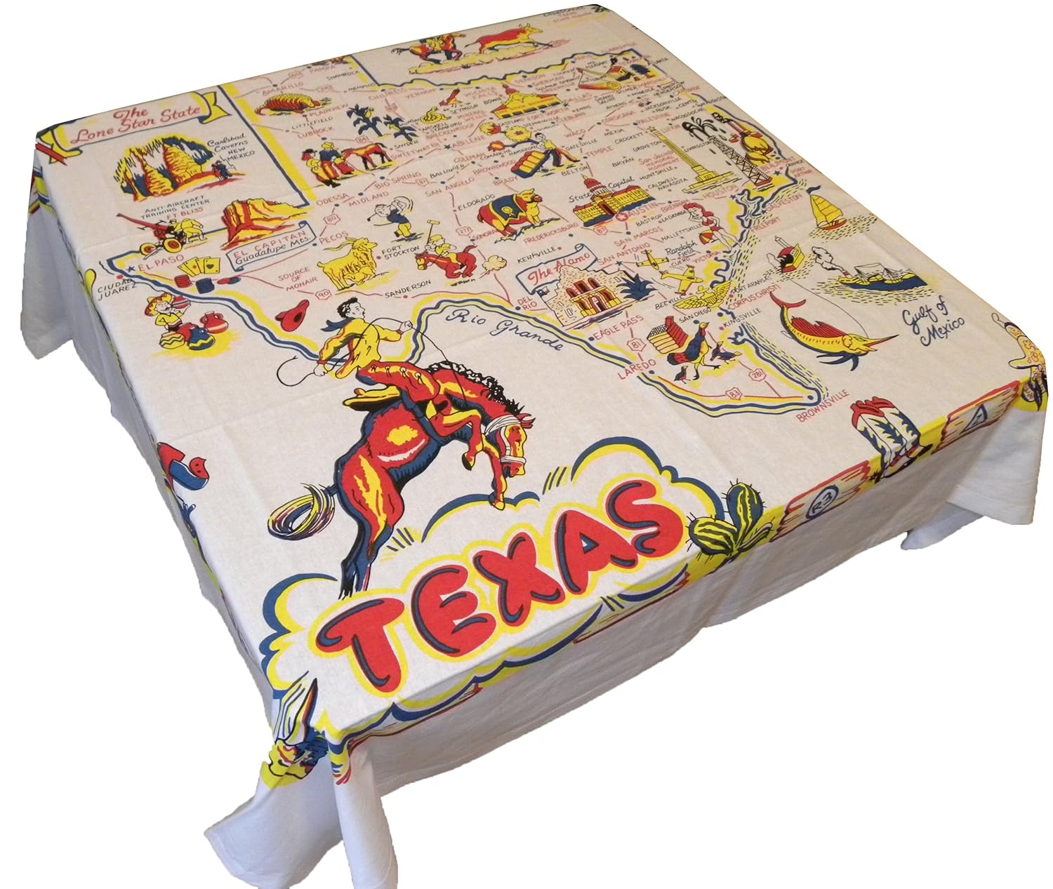 State of Texas Souvenir Map Tablecloth, 52 inch square