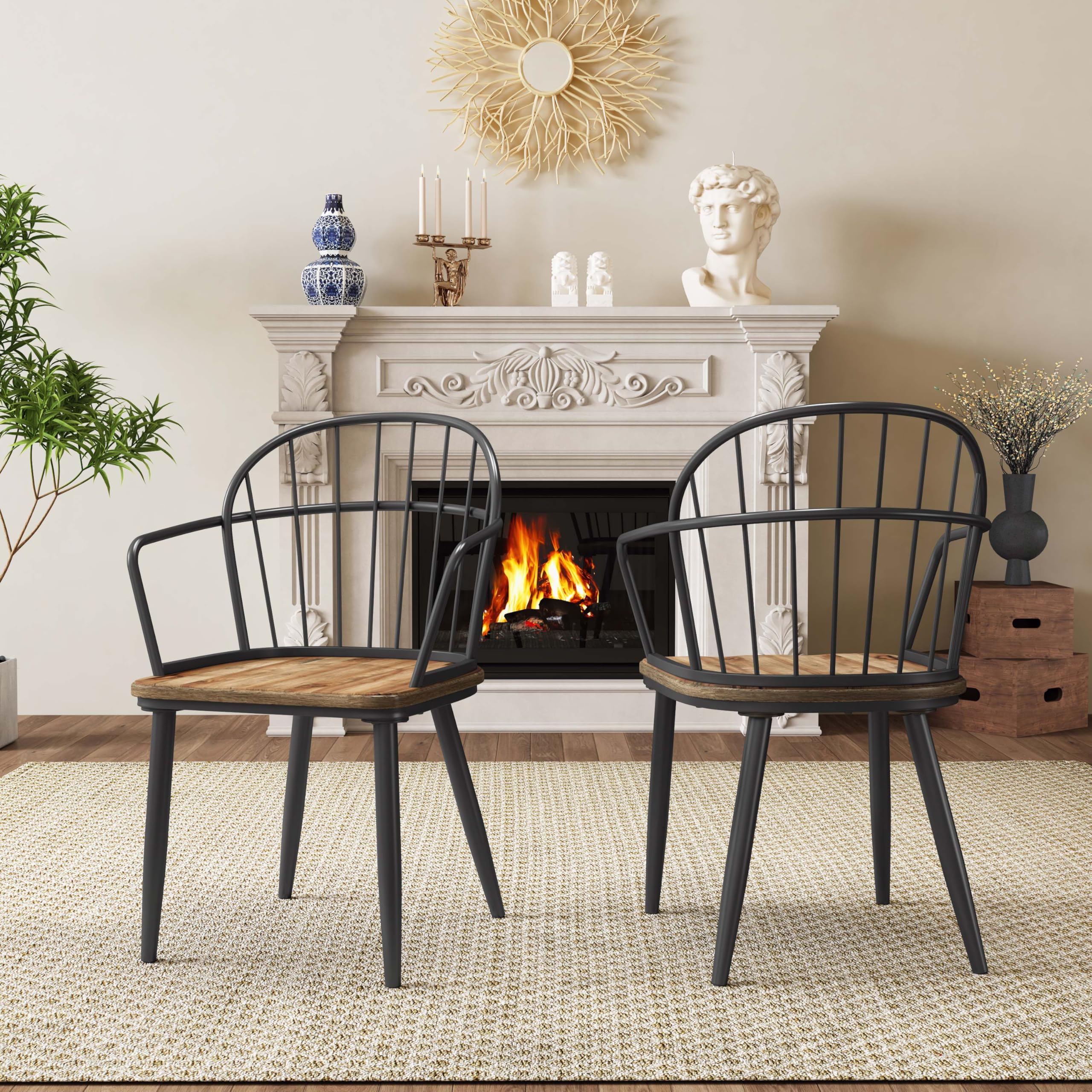 Photo 1 of Christopher Knight Home Drats Dining Chairs Set of 2, Accent Dining Chair, Birch Finish Seating Kitchen Chair, Bucket Backrest Metal Frame Armchair, Industrial Dining Chair for Dining Room, Natural