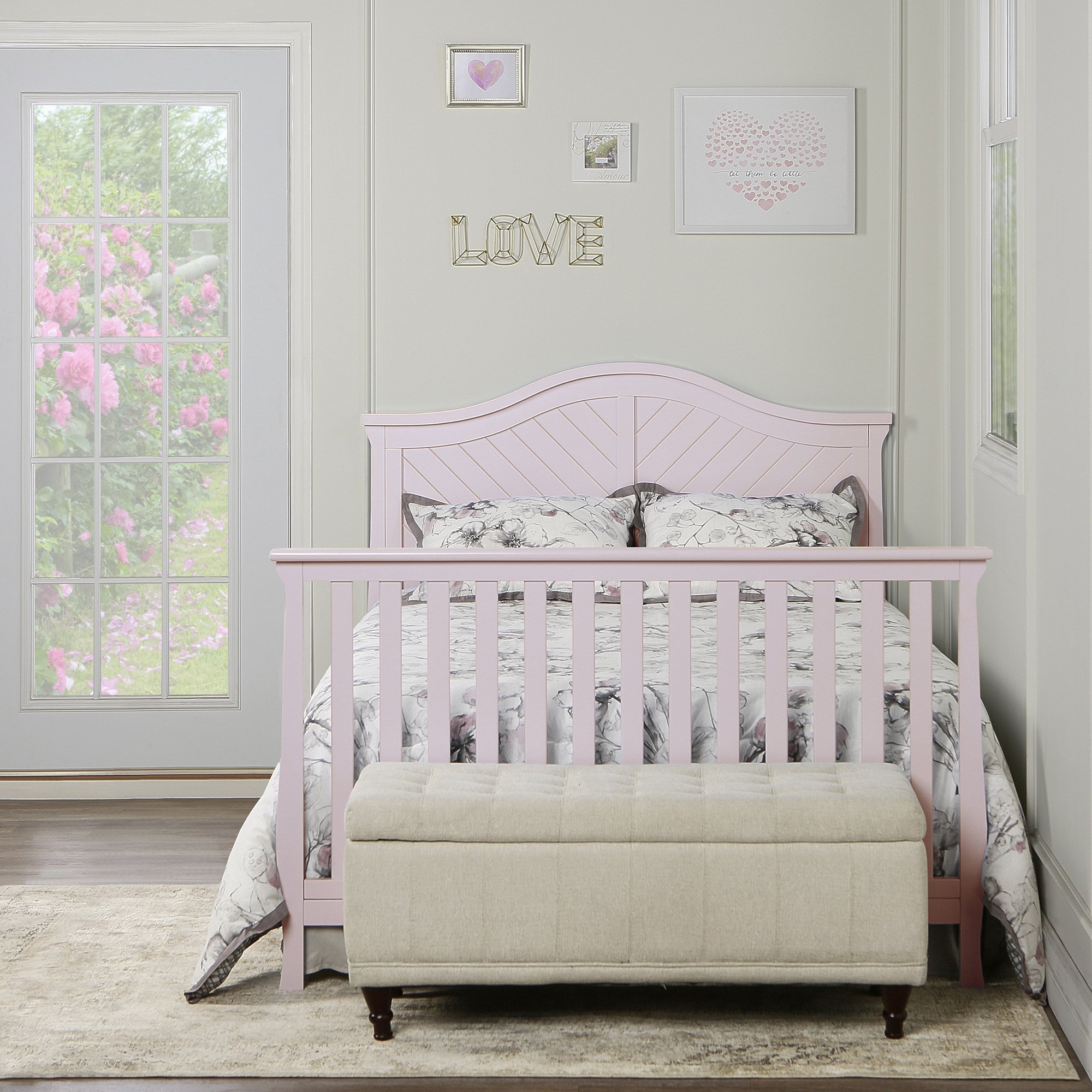 Dream On Me Kaylin 5 in 1 Convertible Crib, Blush Pink Pricepulse