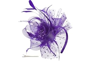 Myjoyday Women's Fascinators, Feathers Tea Party Hat, Veil Headband with Hair Clip for Cocktail Church