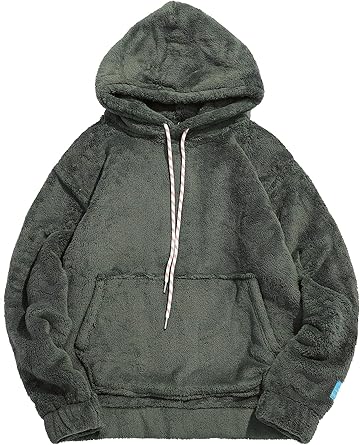 solid pouch pocket fluffy hoodie