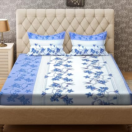 Bombay Dyeing Cynthia 120 TC Polycotton Double Bedsheet with 2 Pillow Covers - Blue