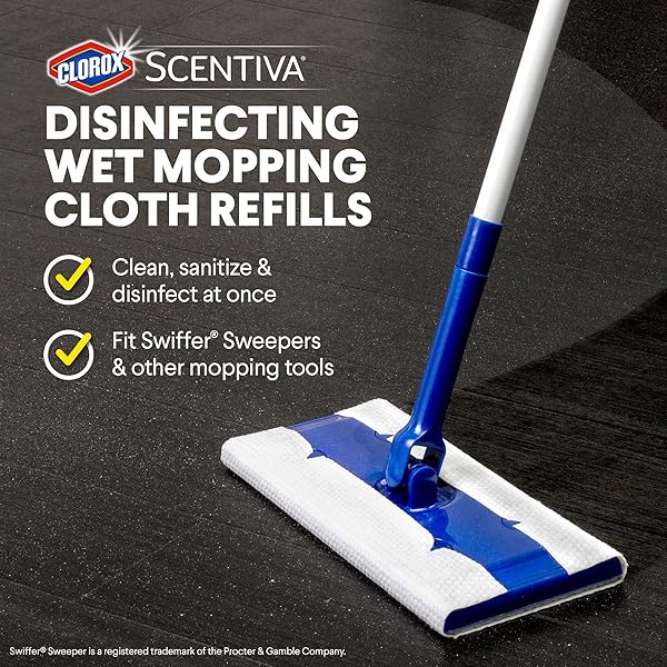 CLOROX DISINFECTING WIPES CLOROX SCENTIVA DISINFECTING WET MOPPING PAD REFILLS FOR FLOOR CLEANING, TUSCAN LAVENDER & JASMINE, 24 COUNT