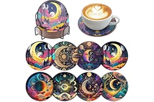 CLOTHMILE 8 PCS Mystical Moon Diamond Art Coasters Diamond Art Coasters Kits with Holder Mystical Moon DIY Coasters for Beginners, Adults, Kids, Diamond Art Crafts Supplies