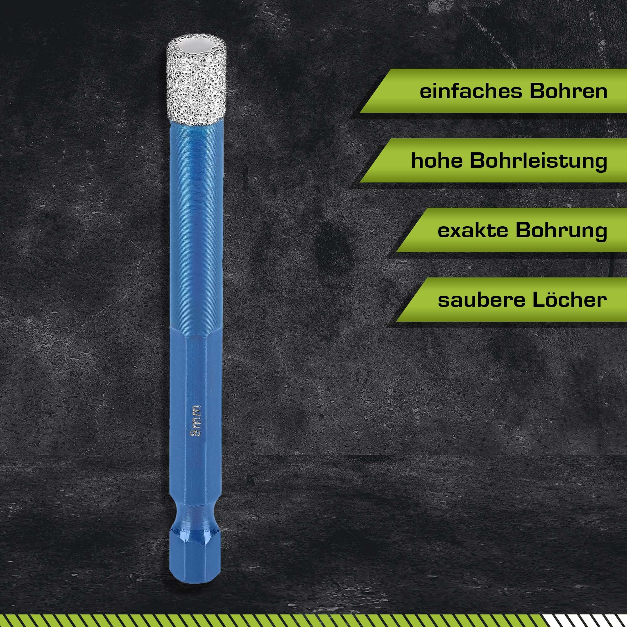 Profi Fliesenbohrer 8mm BIT Adapter - Diamantbohrer für Feinsteinzeug, harte Fliesen uvm. Diamantbohrkrone für Bohrmaschinen | rendech® Markenqualität 2
