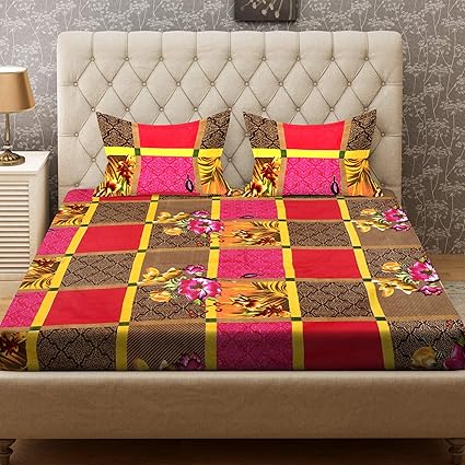 Bombay Dyeing Felix 136 TC Microfibre Double Bedsheet with 2 Pillow Covers - Yellow