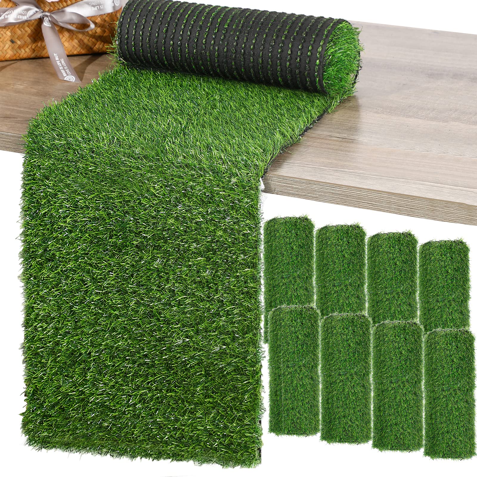 Photo 1 of Table Runner Artificial Tabletop Decor Synthetic Turf Grass Placemats Grass Table Liner Green Rug Table Cloths for Parties Wedding Banquet Faux Moss Table Runner (8, 12 x 72 Inch)