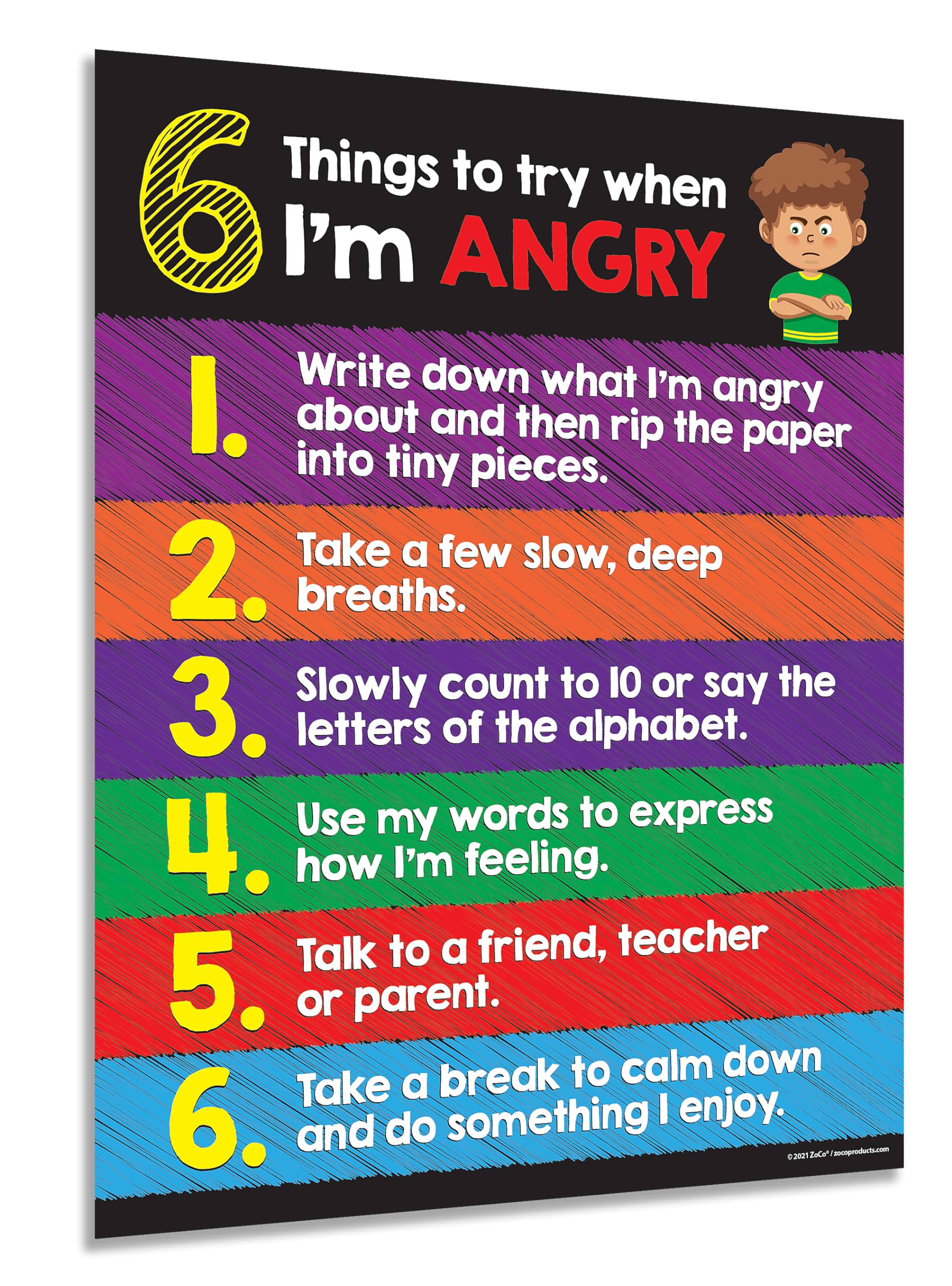 Safety Magnets ZOCO – Anger Management Poster for Kids – SEL Behavior Chart for Classroom or Calm Down Corner – Coping Skills Visual Tool – Laminated 17x22 – Preschool Elementary Emotional Regulation