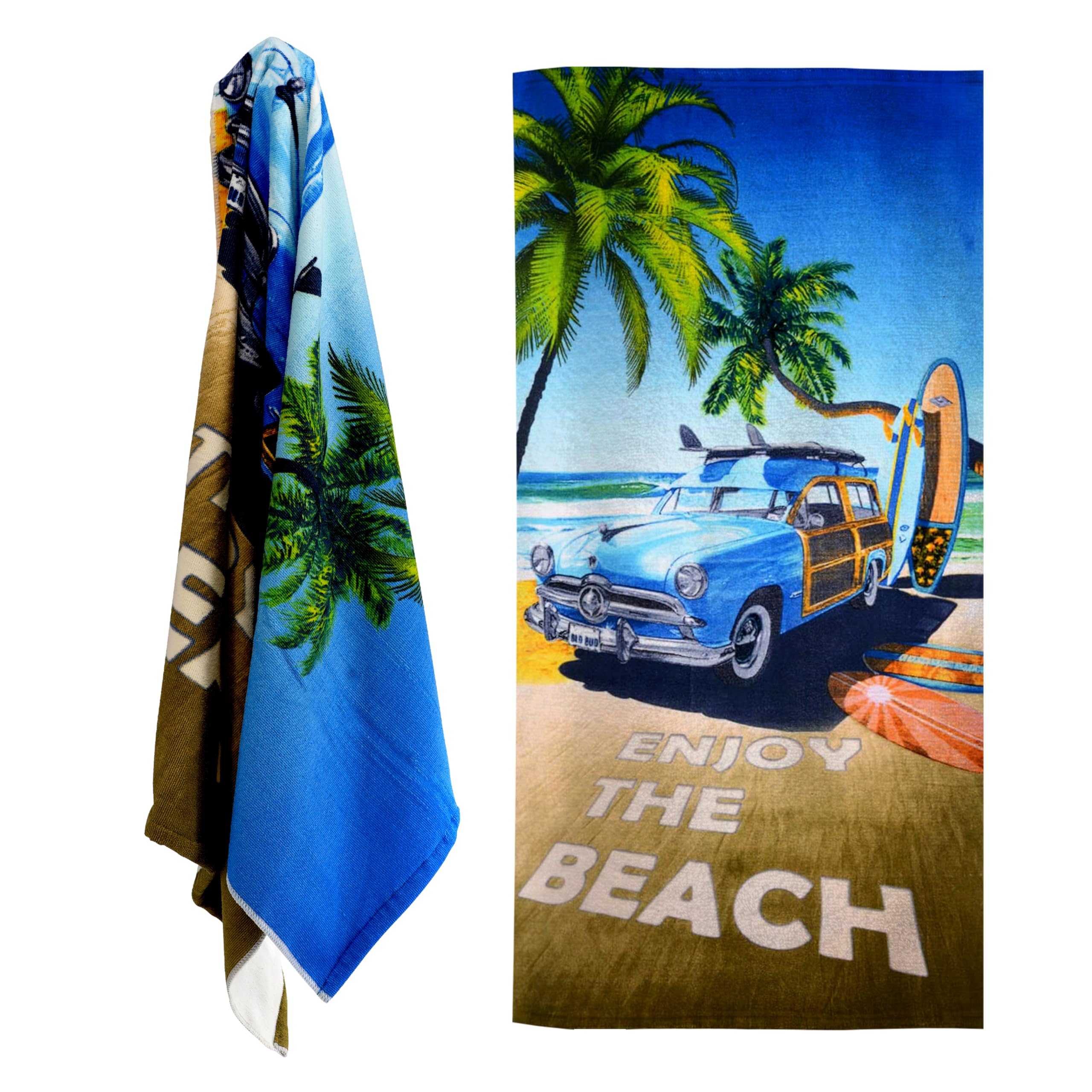 GEEZY Microfibre Beach Towel, Enjoy The Beach Design - Quick Drying, Lightweight, Sand-Free, Large & Durable, Summer Design - Essentials for Travel, Holiday, Swimming, Sauna, Adults & Kids, 70x140cm