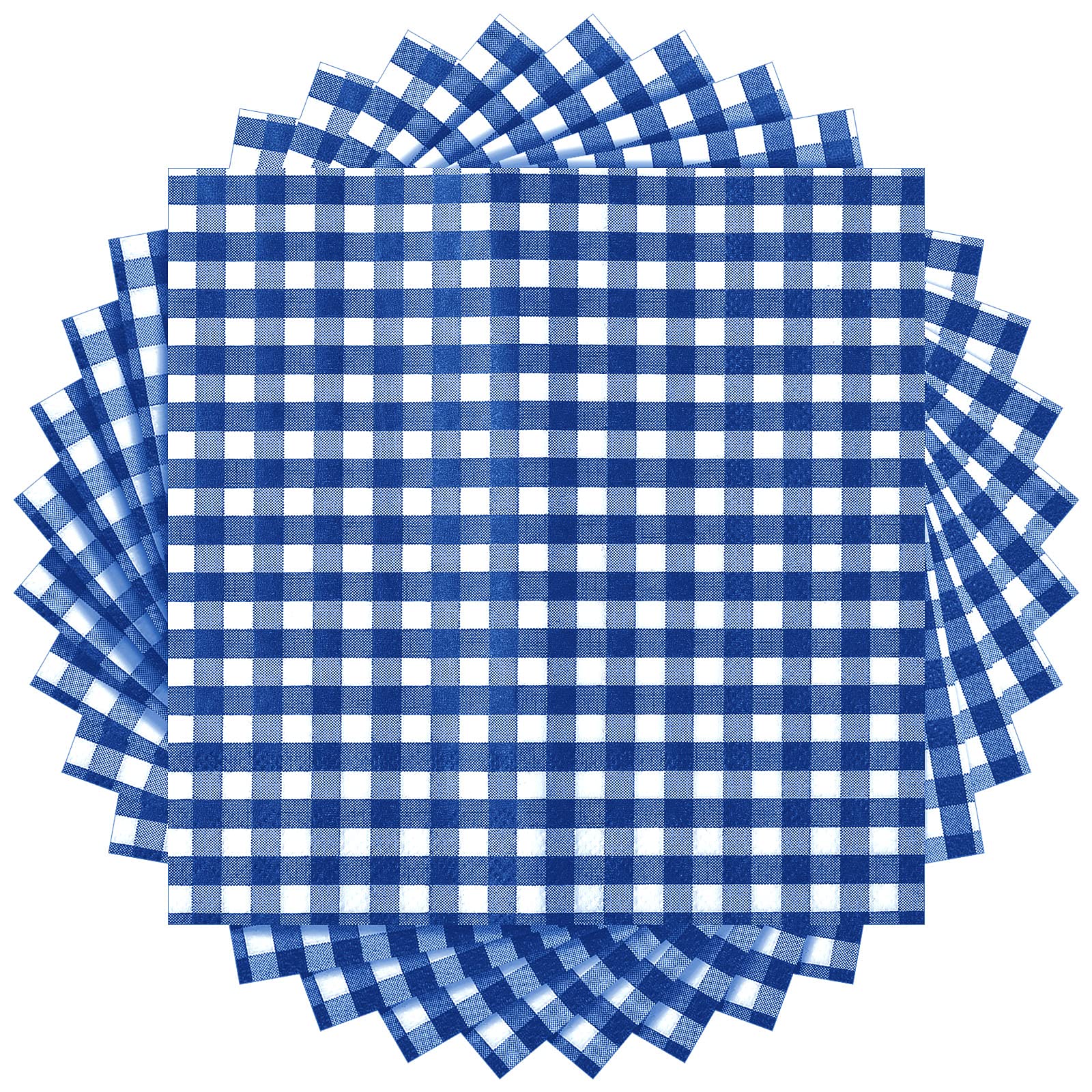 Tatuo 100 Pcs Gingham Paper Napkins Blue and White Checkered Napkin Disposable Bulk 12.9x12.9 in Buffalo Plaid Dinner Paper Hand Towel 3 Layer for Picnic BBQ Birthday Wedding Cocktail Pizza Party