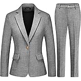 TRONSTORE Women's Suit 2 Piece Set Business Pants Suit for Women Pinstripe Houndstooth Blazer