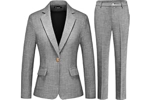 TRONSTORE Women's Suit 2 Piece Set Business Pants Suit for Women Pinstripe Houndstooth Blazer