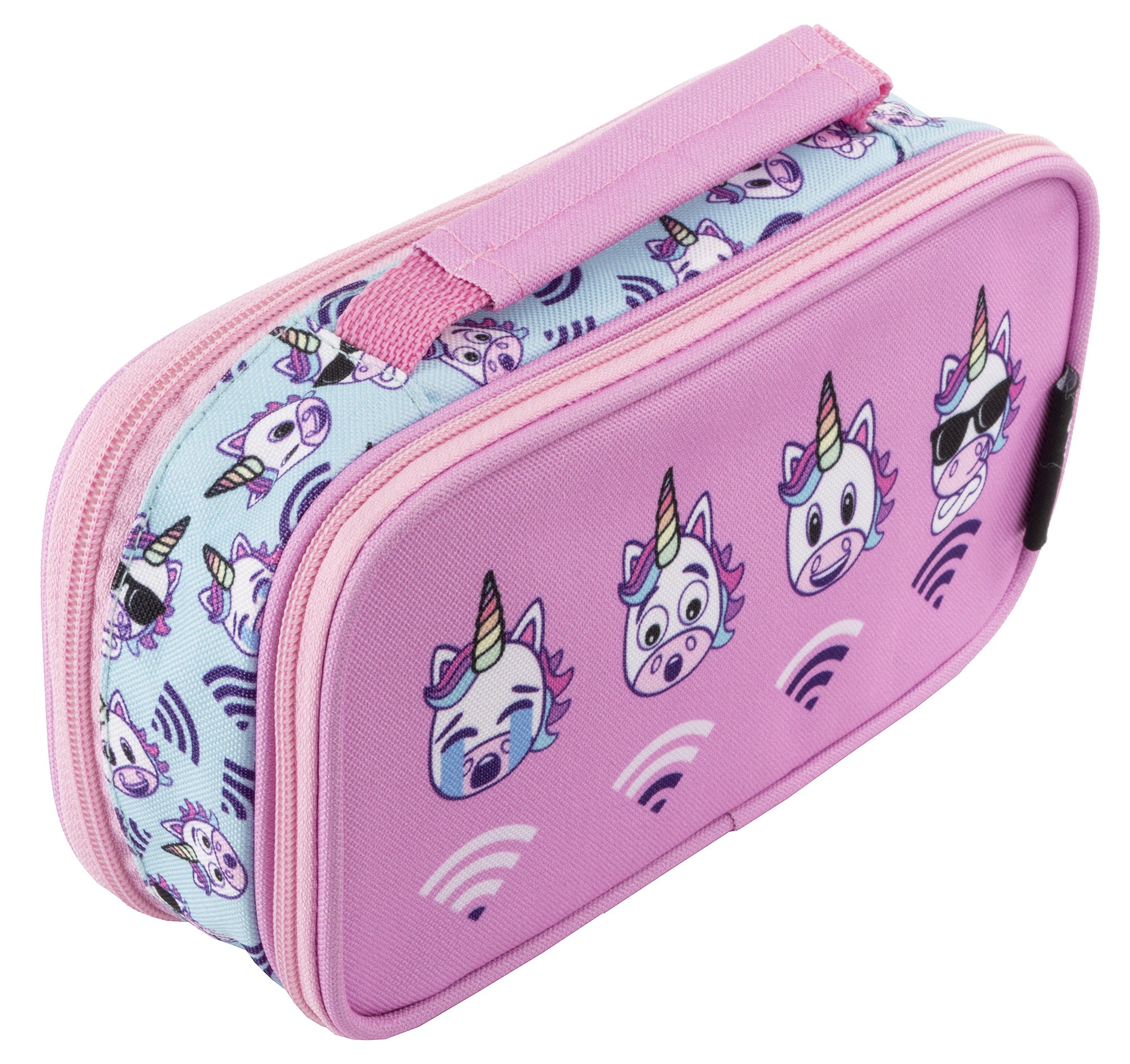 Fringoo - Kids Pencil Case - Two Compartment - Large Pencil Case for Kids and Teens - Stationery Organiser with Handle - Unicorn WiFi Design