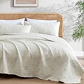 HLC.ME Benji - 3 Piece Full Queen Size Quilt Set, Lightweight Queen Bedspread Coverlet Set (Full/Queen, Beige)
