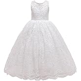 Glamulice Full Lace Flower Girls Dress Long A Line Bridesmaid Wedding Tulle Dresses Birthday Formal Party Ball Gown