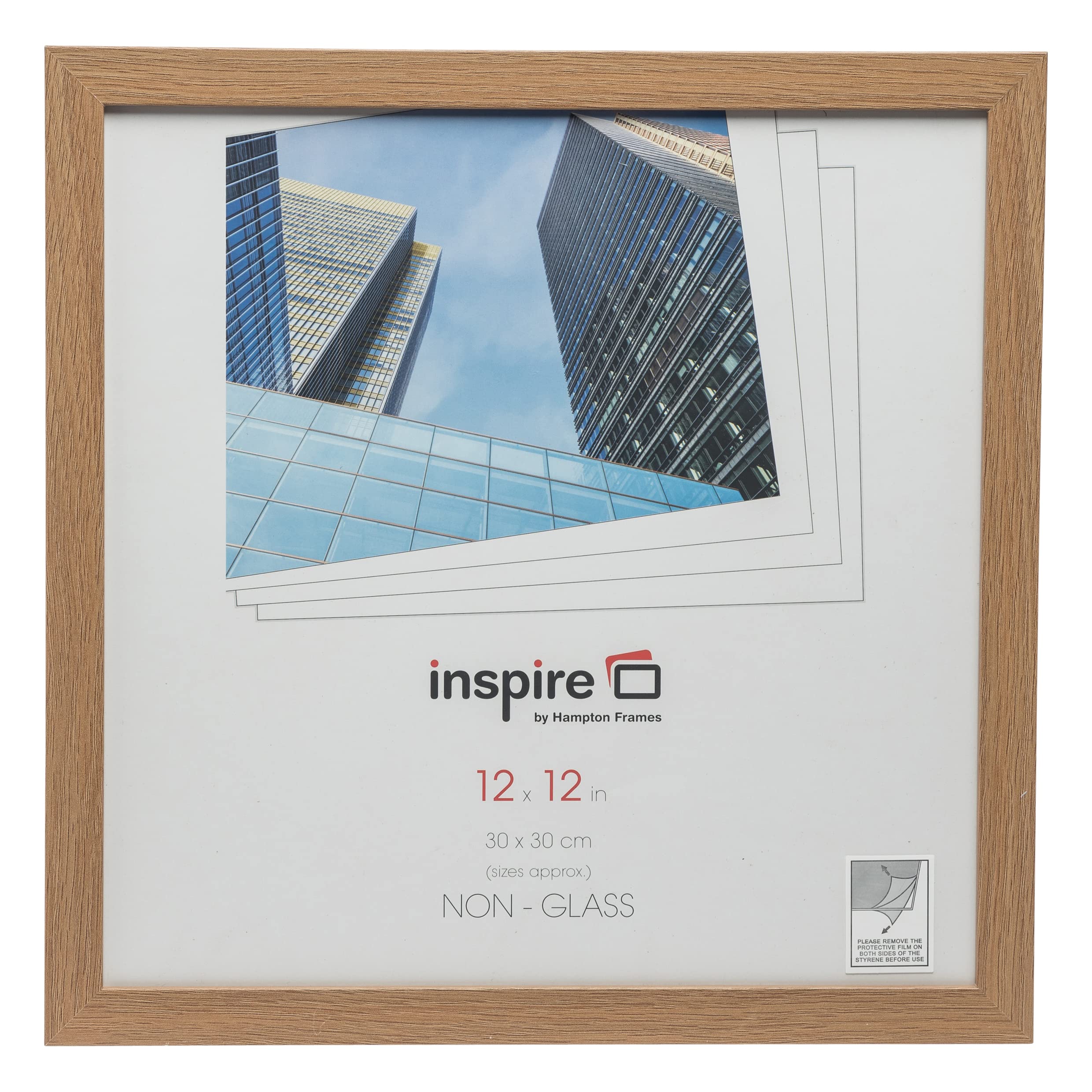 Hampton Frames Square Picture Frame 30x30cm Oak Effect Pack of 1, Acrylic Front, MDF, Wall Mount, Portrait or Landscape, For Posters Certificates Photos