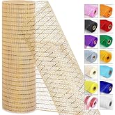 Champagne Gold Metallic Deco Mesh Ribbon &ndash; 10" x 10 Yards | Mesh Roll for Wreaths, Crafts, Christmas &amp; Halloween &ndash; Sparkly Decorative Mesh for Gift Wrapping &amp; Holiday DIY (1 Roll)