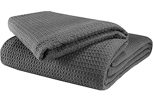Glamburg 100% Cotton Thermal Blanket, Breathable King Size Waffle Blanket, Charcoal