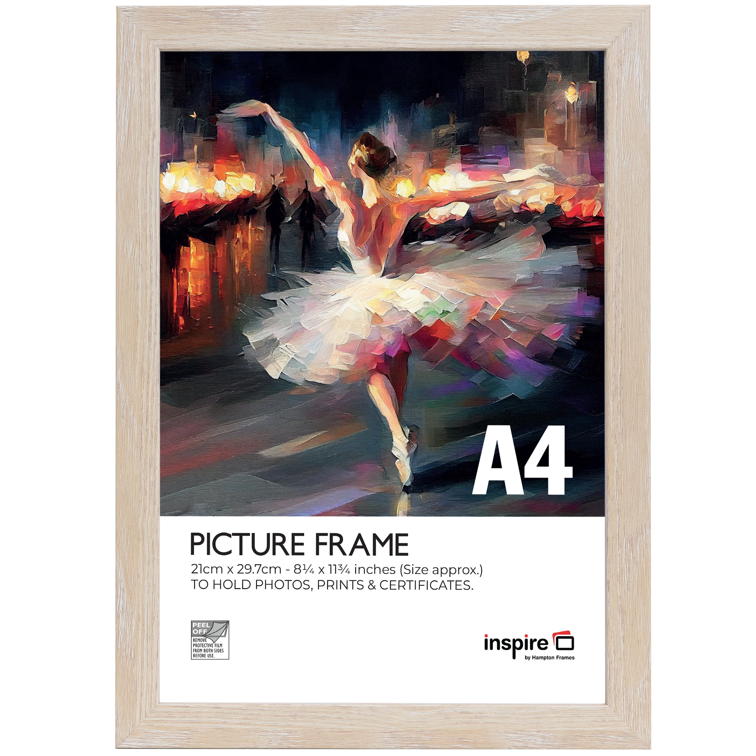 inspire by Hampton Frames | Picture Frame | A4 (21x30cm), Natural, Rectangular, Acrylic Front | Wood Effect, Lightweight, Shatter-Resistant | Display Photos, Art, Certificates