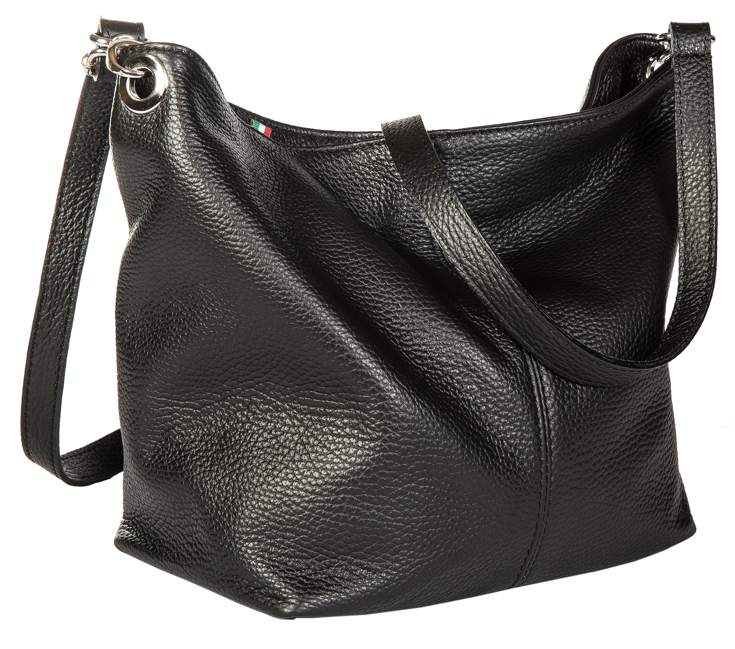 LiaTalia Womens Shoulder Bag - Soft Grained Leather Bag - Medium Size Hobo Handbag Purse Made with 100% Italian Leather - ADAL [Black] — image 1