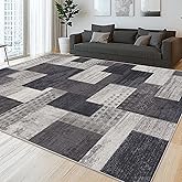 QDUIDU Modern Geometric Patchwork Indoor Area Rug for Living Room, Charcoal 5'x 7' Large Rug Rockwood Collection Hardwood Floors Decor for Bedroom, Grey Throw Carpet for Office Entryway Dining Room