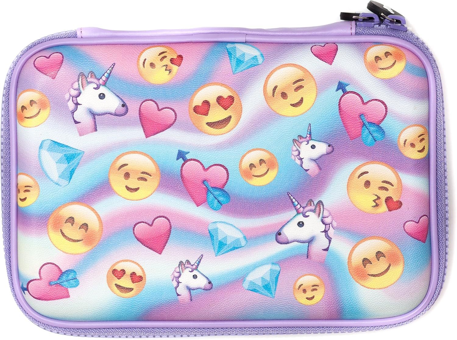 Fringoo, Kids Pencil Case, Pastel Emoji World Holo Design, Purple Pencil Case- Stationery Holder, Large, Embossed Hardtop - Image 3