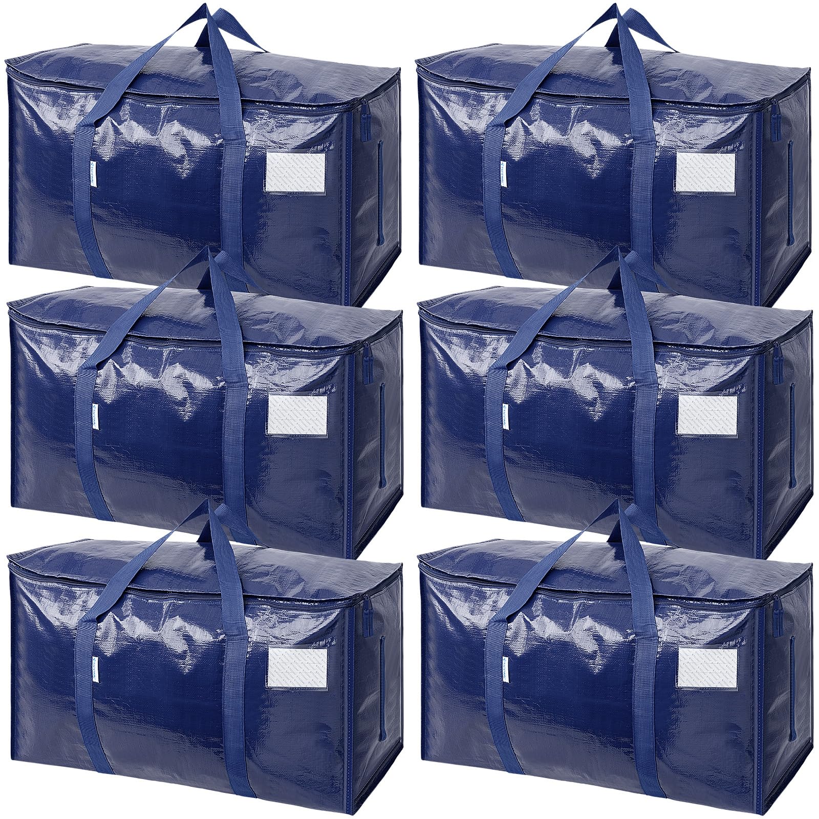 TICONN 6 Pack Extra Large Moving Bags Heavy Duty with Zippers & Carrying Handles, Durable Storage Bags Moving Boxes for Closet Organizers and Storage (6 Pack, Navy)