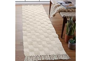 Lanffia Boho Checkered Tufted Rug - 2x6 Runner Rug Beige Hallway Runner Washable with Tassels Indoor Farmhouse Floor Carpet for Kitchen Bathroom Laundry Doorway Bedroom Living Room