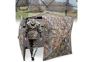 TYRSEN Hunting Blind 360°/270°See Through Ground Blind dor Deer Hunting Blind Camouflage 2-3Person Deer Blind with Silent Sliding Windows, Po-up Hunting Blind