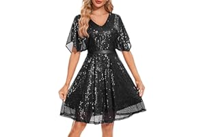 Wedtrend Women's Sparkly Sequin Dress Bat Sleeves Cocktail Dress Glitter Club Dress