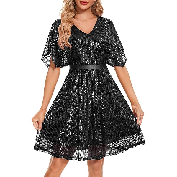 Amazon.com: V Neck Cold Shoulder Sequin Dress for Women Sparkly Long Sleeve  Shift Dress Casual Going Out Short Dress Holiday Christmas New Years Eve  Dress Black : Clothing, Shoes & Jewelry