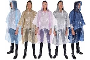Furry Smile Disposable Rain Ponchos Family Pack for Adults - Lightweight Emergency Waterproof Rain Poncho for Women and Men with Drawstring Hood – Travel Rain Poncho- 5 Pack
