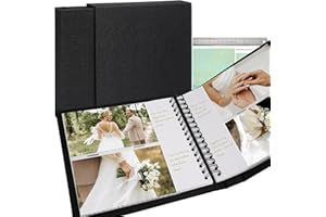 Vienrose Photo Album Linen Cover 4x6 with Writing Areas 200 Pockets Picture Albums Photos Book with Slipcase Metal Stickers Tweezers Ruler for Wedding Family Baby Anniversary Travel Graduction Black